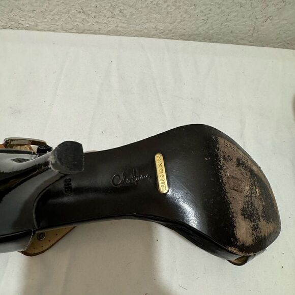 Cole Haan Air London T Strap Sandal Heel Patent Leather Black Open Toe 8.5 - Picture 13 of 13